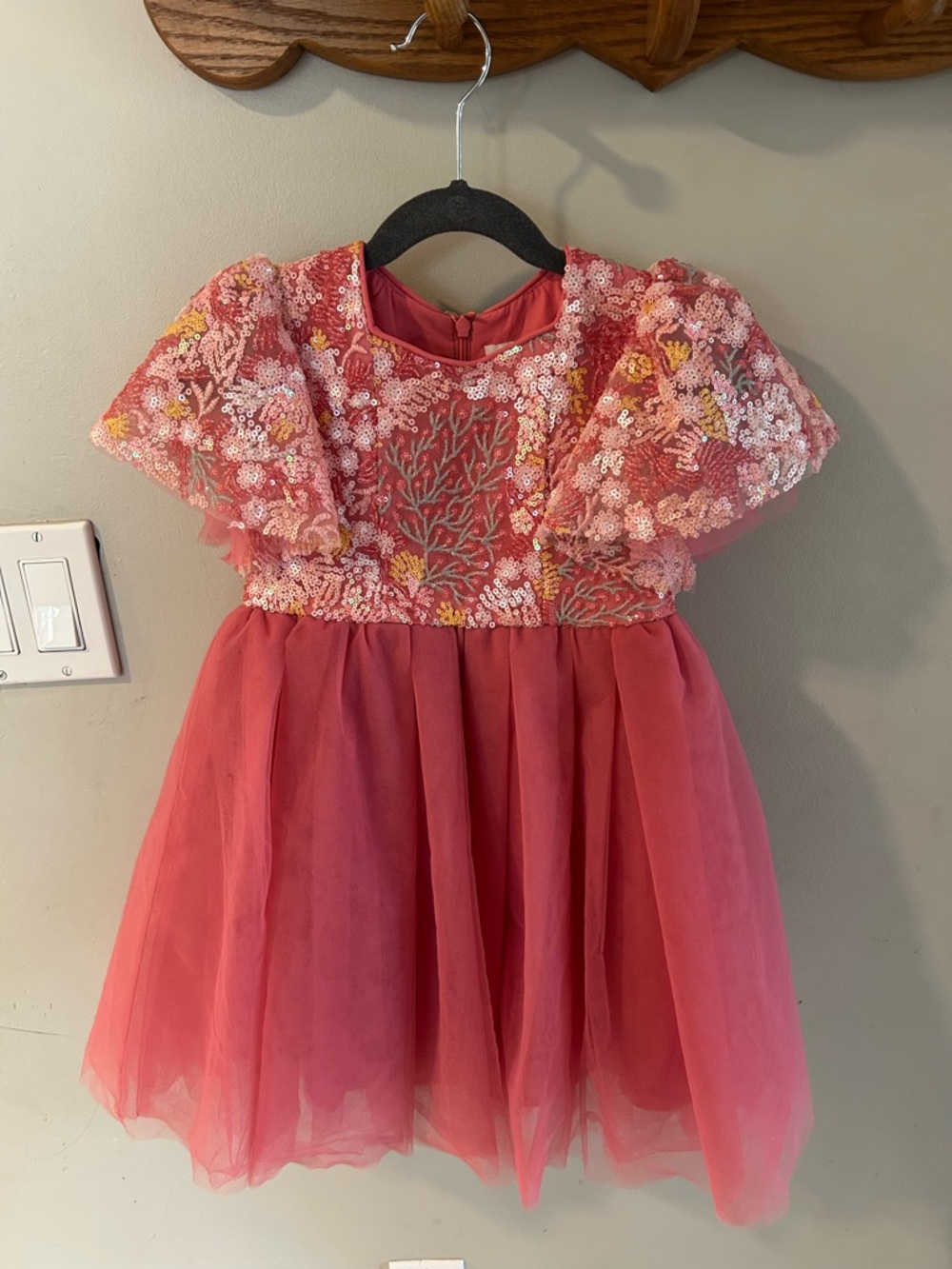 JessaKae Coral Pink Sequin Embroidered Tulle Dress